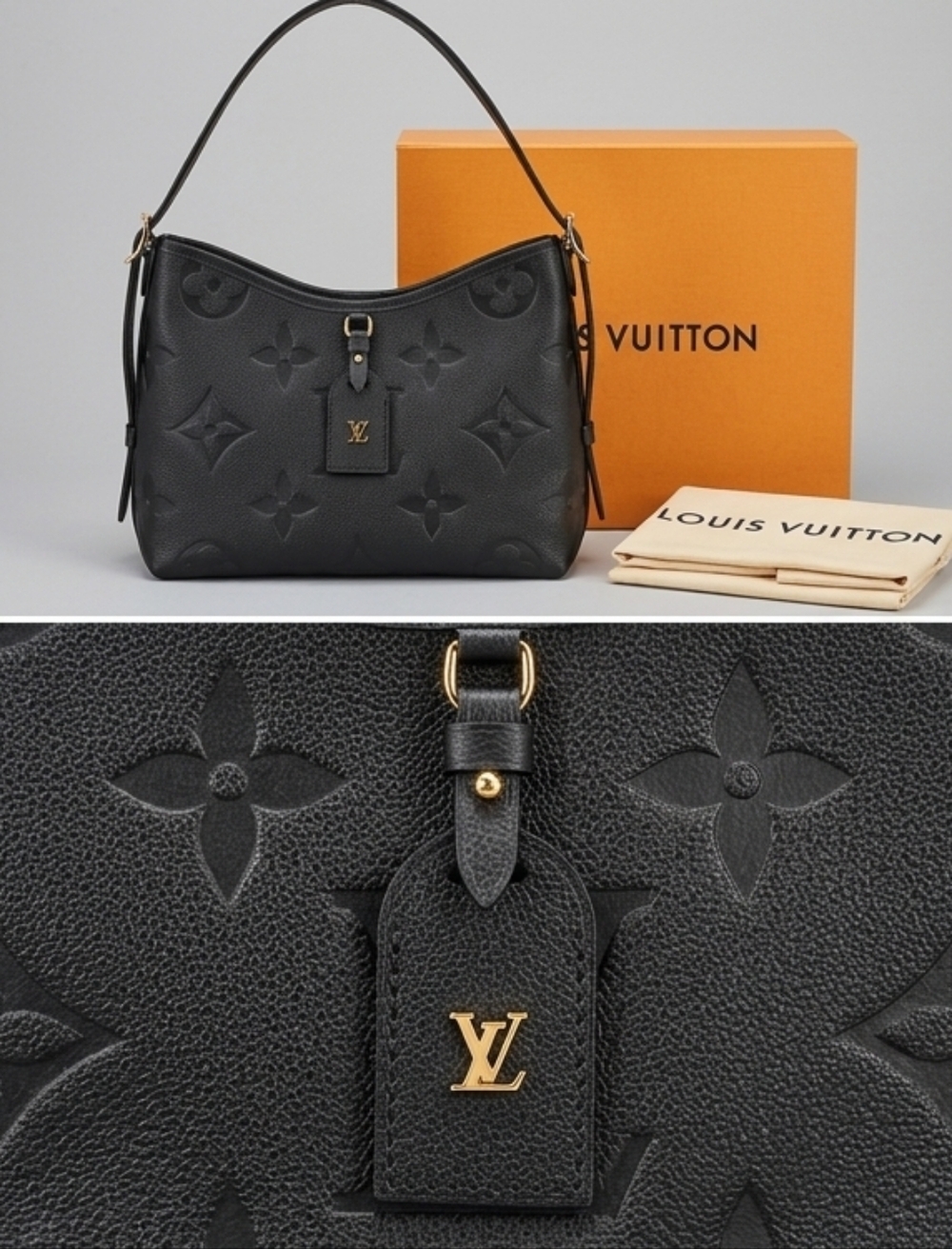 Louis Vuitton Black Monogram Empreinte Shoulder Bag with Navy Interior - Picture 2 of 8